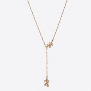 J. Crew Gold Tone Leaf Pendant Long Y Necklace with Crystals